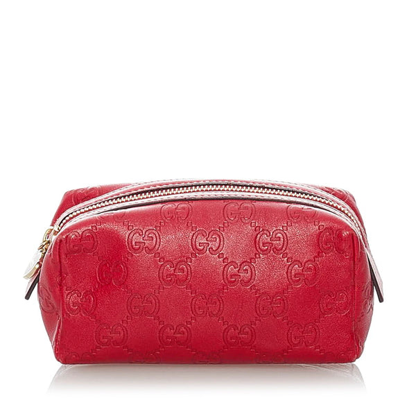 グッチ グッチシマ ポーチ 153228 レッド レザー レディース GUCCI 【中古】