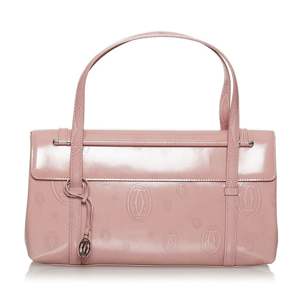 カルティエ ハッピーバースデー ハンドバッグ ピンク パテントレザー レディース CARTIER 【中古】