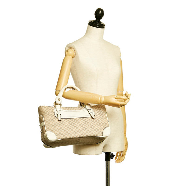 セリーヌ マカダム ブギーバッグ ホワイト キャンバス レザー ハンドバッグ レディース CELINE 【中古】