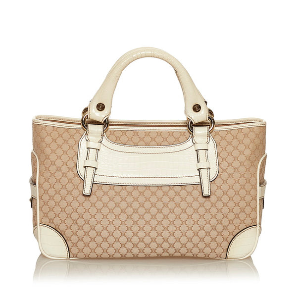 セリーヌ マカダム ブギーバッグ ホワイト キャンバス レザー ハンドバッグ レディース CELINE 【中古】