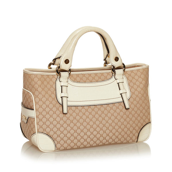 セリーヌ マカダム ブギーバッグ ホワイト キャンバス レザー ハンドバッグ レディース CELINE 【中古】