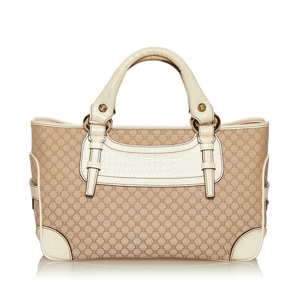 セリーヌ マカダム ブギーバッグ ホワイト キャンバス レザー ハンドバッグ レディース CELINE 【中古】