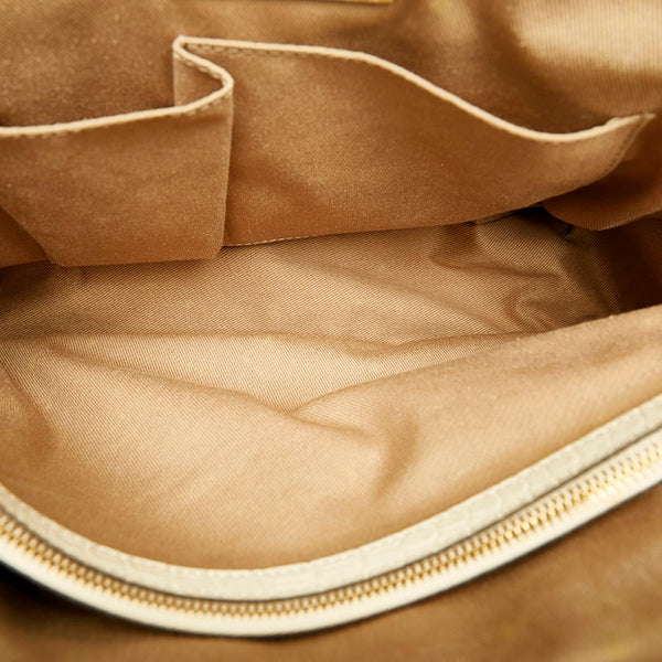 セリーヌ マカダム ブギーバッグ ホワイト キャンバス レザー ハンドバッグ レディース CELINE 【中古】