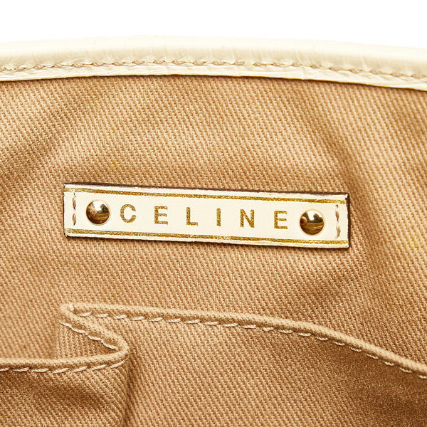 セリーヌ マカダム ブギーバッグ ホワイト キャンバス レザー ハンドバッグ レディース CELINE 【中古】