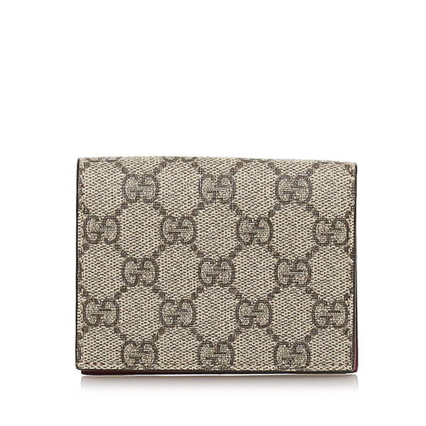 グッチ GGスプリーム チェリー フラップ コンパクト ウォレット 476050 ベージュ レッド PVC レザー レディース GUCCI 【中古】