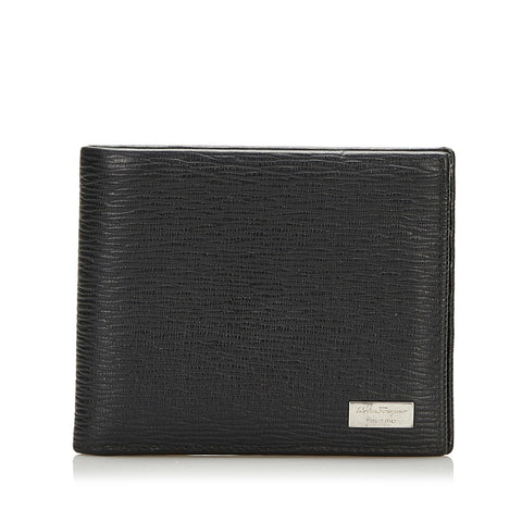 サルヴァトーレフェラガモ 二つ折り財布 コンパクトウォレット ブラック レザー メンズ Salvatore Ferragamo 【中古】