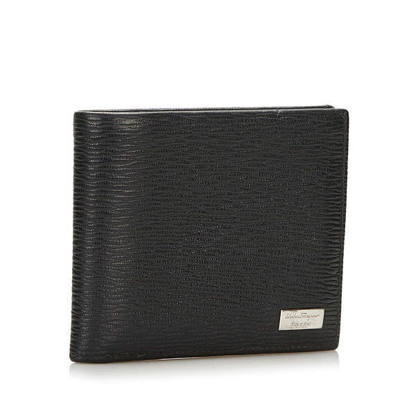 サルヴァトーレフェラガモ 二つ折り財布 コンパクトウォレット ブラック レザー メンズ Salvatore Ferragamo 【中古】