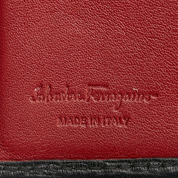 サルヴァトーレフェラガモ 二つ折り財布 コンパクトウォレット ブラック レザー メンズ Salvatore Ferragamo 【中古】