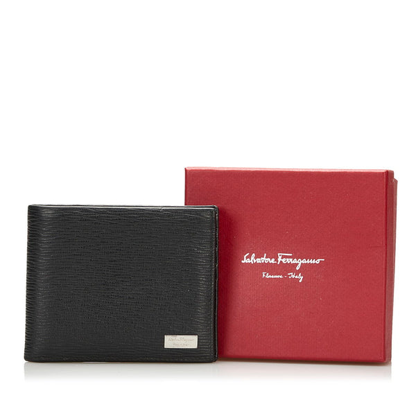 サルヴァトーレフェラガモ 二つ折り財布 コンパクトウォレット ブラック レザー メンズ Salvatore Ferragamo 【中古】