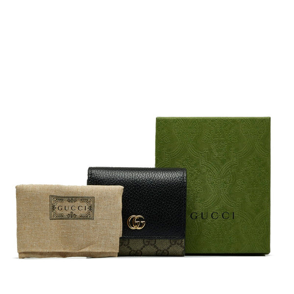 グッチ GGマーモント GGスプリーム ミディアム ウォレット 二つ折り財布 598587 ベージュ ブラック PVC レザー レディース GUCCI 【中古】