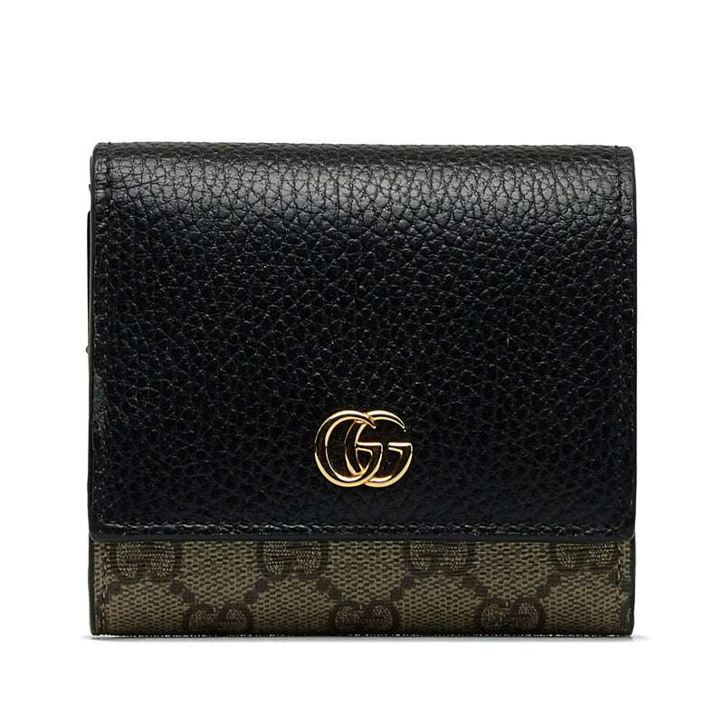 グッチ GGマーモント GGスプリーム ミディアム ウォレット 二つ折り財布 598587 ベージュ ブラック PVC レザー レディース GUCCI 【中古】