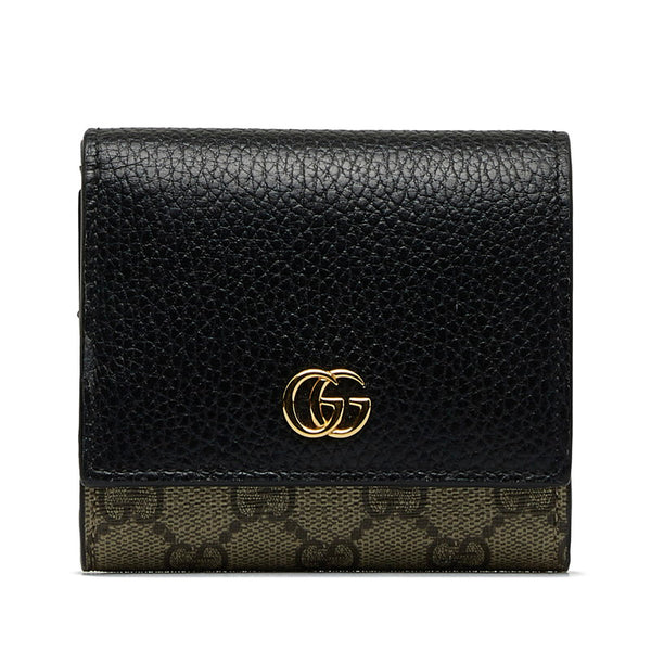 グッチ GGマーモント GGスプリーム ミディアム ウォレット 二つ折り財布 598587 ベージュ ブラック PVC レザー レディース GUCCI 【中古】