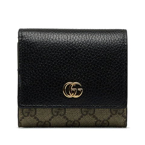 グッチ GGマーモント GGスプリーム ミディアム ウォレット 二つ折り財布 598587 ベージュ ブラック PVC レザー レディース GUCCI 【中古】