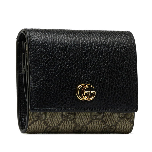 グッチ GGマーモント GGスプリーム ミディアム ウォレット 二つ折り財布 598587 ベージュ ブラック PVC レザー レディース GUCCI 【中古】