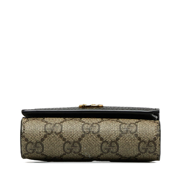 グッチ GGマーモント GGスプリーム ミディアム ウォレット 二つ折り財布 598587 ベージュ ブラック PVC レザー レディース GUCCI 【中古】