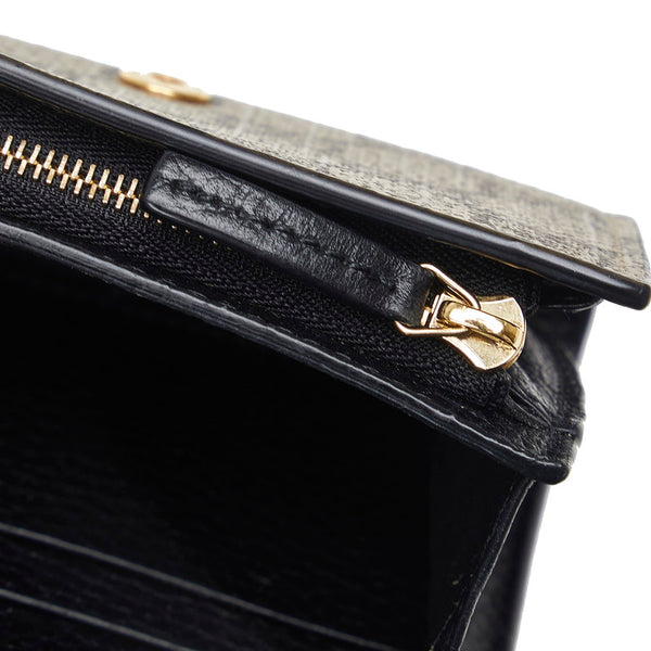 グッチ GGマーモント GGスプリーム ミディアム ウォレット 二つ折り財布 598587 ベージュ ブラック PVC レザー レディース GUCCI 【中古】