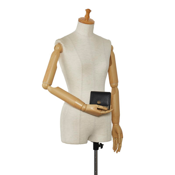 グッチ GGマーモント GGスプリーム ミディアム ウォレット 二つ折り財布 598587 ベージュ ブラック PVC レザー レディース GUCCI 【中古】