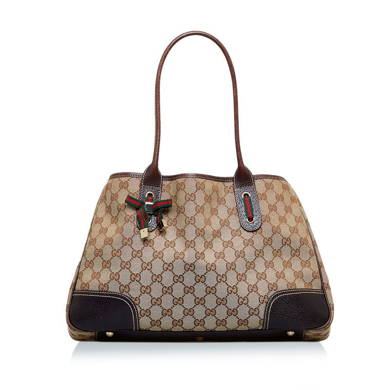 グッチ GGキャンバス プリンシー リボン ハンドバッグ トートバッグ 163805 ブラウン キャンバス レザー レディース GUCCI 【中古】