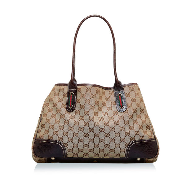 グッチ GGキャンバス プリンシー リボン ハンドバッグ トートバッグ 163805 ブラウン キャンバス レザー レディース GUCCI 【中古】