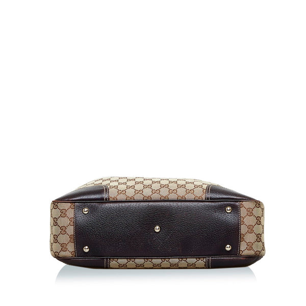 グッチ GGキャンバス プリンシー リボン ハンドバッグ トートバッグ 163805 ブラウン キャンバス レザー レディース GUCCI 【中古】