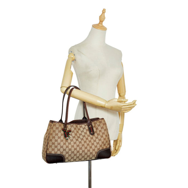 グッチ GGキャンバス プリンシー リボン ハンドバッグ トートバッグ 163805 ブラウン キャンバス レザー レディース GUCCI 【中古】