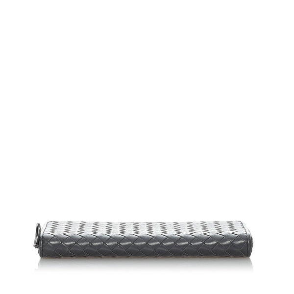 ボッテガヴェネタ イントレチャート ラウンドファスナー 長財布 ブラック ダークグレー レザー メンズ BOTTEGAVENETA 【中古】