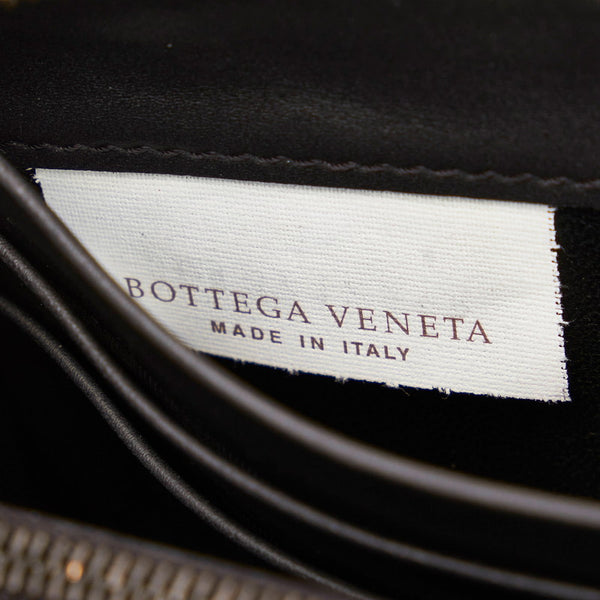 ボッテガヴェネタ イントレチャート ラウンドファスナー 長財布 ブラック ダークグレー レザー メンズ BOTTEGAVENETA 【中古】