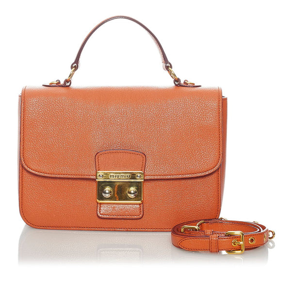 ミュウミュウ オレンジ レザー ハンドバッグ ショルダーバッグ 2WAY レディース MIUMIU 【中古】