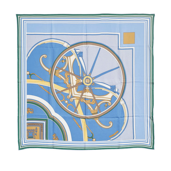 エルメス カレウォッシュ90 Washington s Carriage Detail スカーフ ブルー マルチカラー シルク レディース HERMES 【中古】