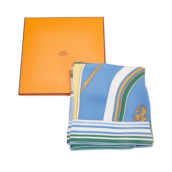エルメス カレウォッシュ90 Washington s Carriage Detail スカーフ ブルー マルチカラー シルク レディース HERMES 【中古】