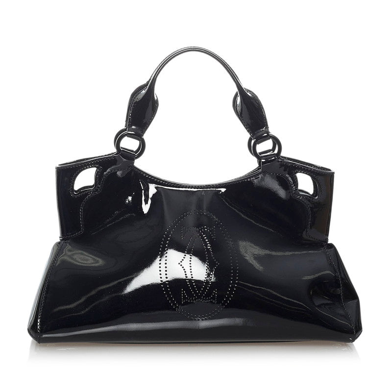 カルティエ マルチェロ ブラック エナメル ハンドバッグ レディース CARTIER 【中古】