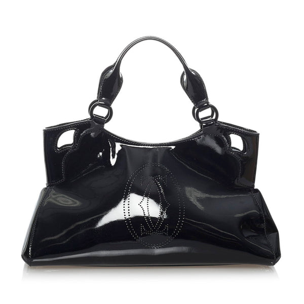 カルティエ マルチェロ ブラック エナメル ハンドバッグ レディース CARTIER 【中古】