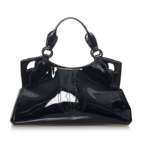 カルティエ マルチェロ ブラック エナメル ハンドバッグ レディース CARTIER 【中古】