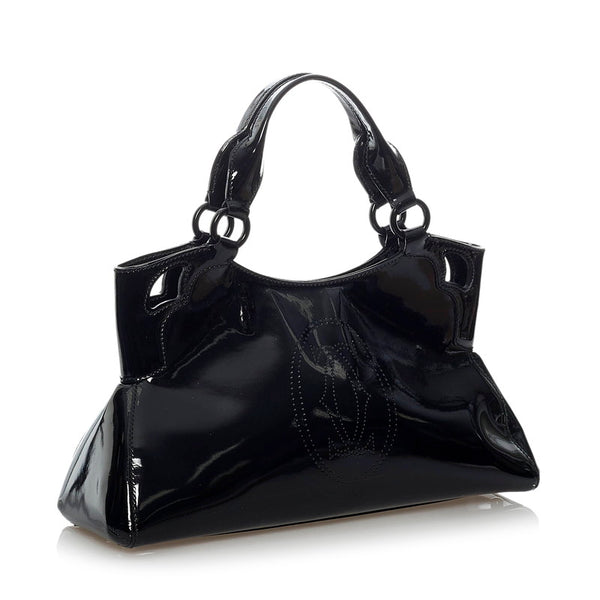 カルティエ マルチェロ ブラック エナメル ハンドバッグ レディース CARTIER 【中古】