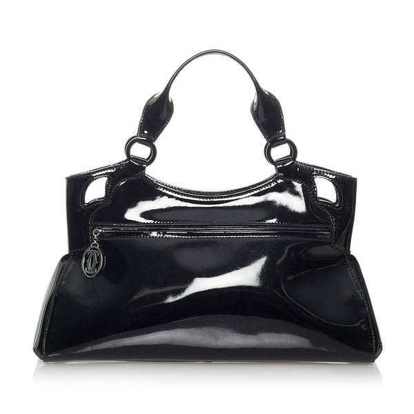 カルティエ マルチェロ ブラック エナメル ハンドバッグ レディース CARTIER 【中古】