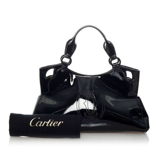カルティエ マルチェロ ブラック エナメル ハンドバッグ レディース CARTIER 【中古】