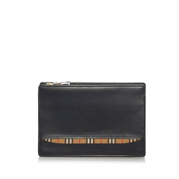 バーバリー ポーチ ブラック レザー レディース BURBERRY 【中古】