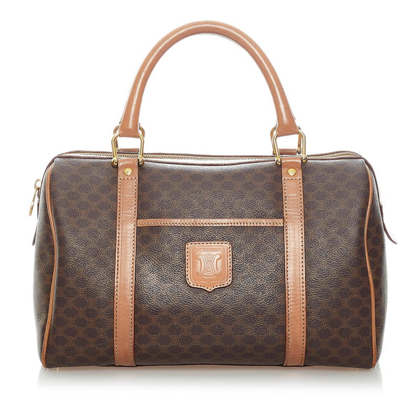 セリーヌ マカダム ハンドバッグ ミニボストンバッグ ブラウン PVC レザー レディース CELINE 【中古】