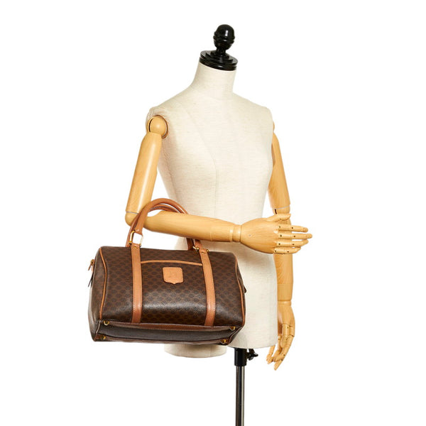 セリーヌ マカダム ハンドバッグ ミニボストンバッグ ブラウン PVC レザー レディース CELINE 【中古】