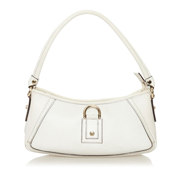 グッチ アビー ワンショルダーバッグ ハンドバッグ 130939 ホワイト ゴールド レザー レディース GUCCI 【中古】