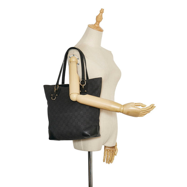 グッチ GGキャンバス トートバッグ ショルダーバッグ 353706 ブラック キャンバス レザー レディース GUCCI 【中古】