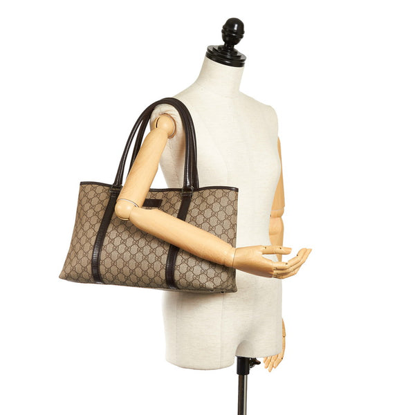 グッチ GGスプリーム トートバッグ 114595 ベージュ ブラウン PVC レザー レディース GUCCI 【中古】
