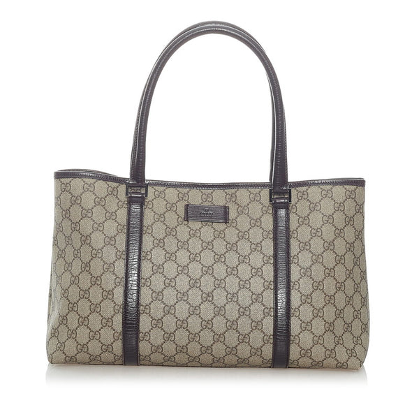 グッチ GGスプリーム トートバッグ 114595 ベージュ ブラウン PVC レザー レディース GUCCI 【中古】