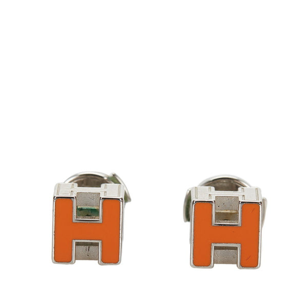 エルメス カージュドアッシュ Hキューブ ピアス オレンジ シルバー メタル レディース HERMES 【中古】