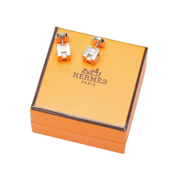 エルメス カージュドアッシュ Hキューブ ピアス オレンジ シルバー メタル レディース HERMES 【中古】