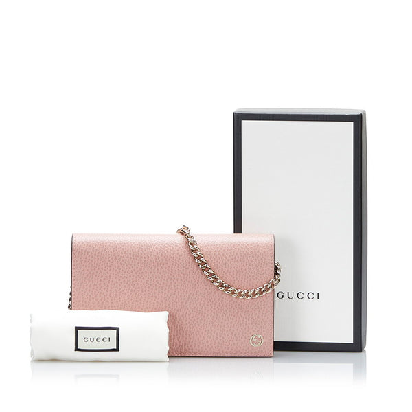グッチ インターロッキングG チェーンウォレット 長財布 2WAY 466506 ピンク レザー レディース GUCCI 【中古】