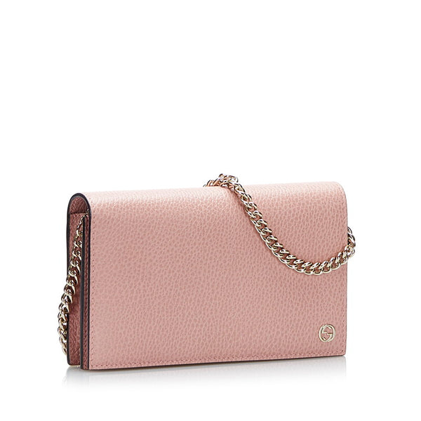 グッチ インターロッキングG チェーンウォレット 長財布 2WAY 466506 ピンク レザー レディース GUCCI 【中古】