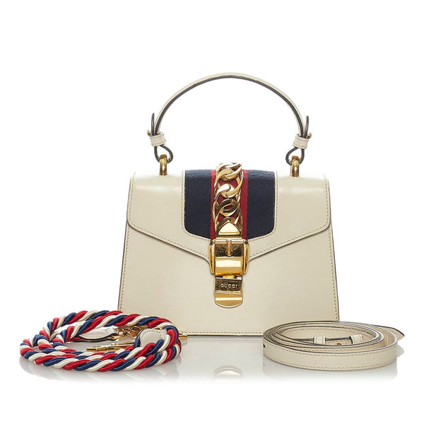 グッチ シルヴィ 470270 ホワイト レザー ハンドバッグ ショルダーバッグ 2WAY レディース GUCCI 【中古】