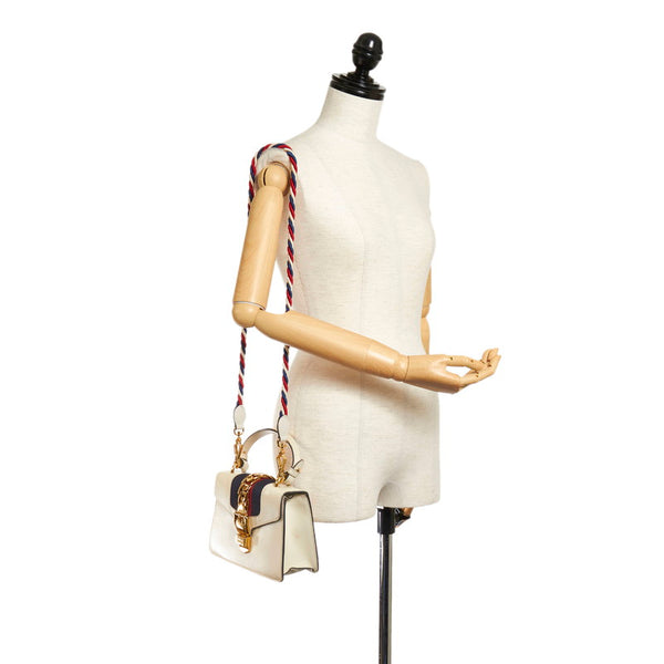 グッチ シルヴィ 470270 ホワイト レザー ハンドバッグ ショルダーバッグ 2WAY レディース GUCCI 【中古】