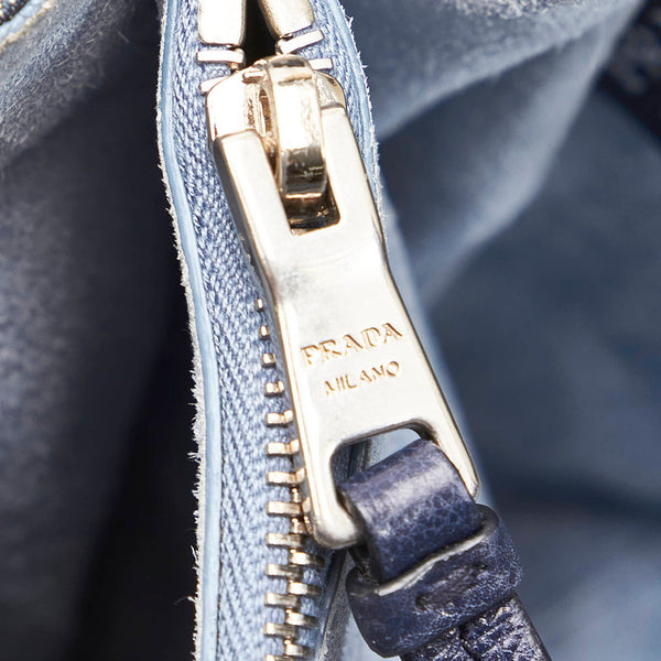 プラダ ネイビー デニム レザー トートバッグ レディース PRADA 【中古】